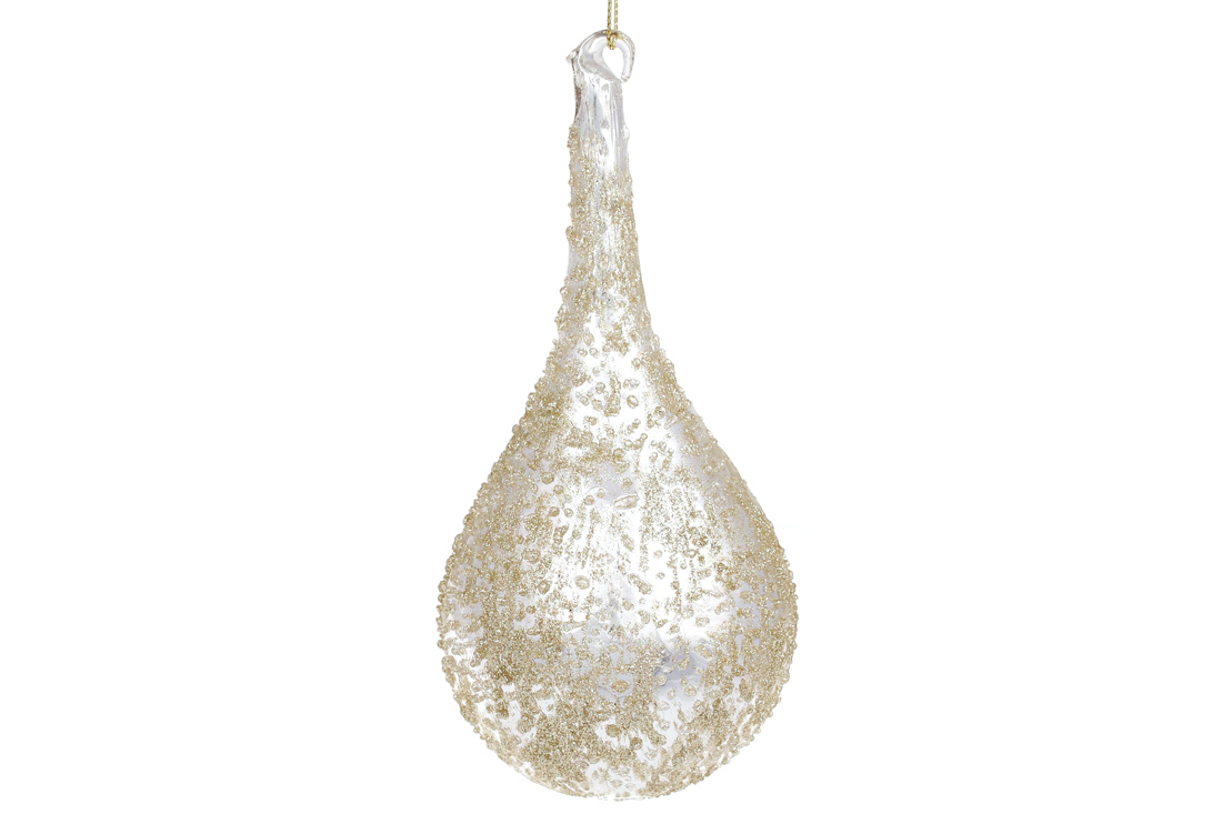 Ялинкова прикраса з покриттям лід і гліттер шампань, 17см