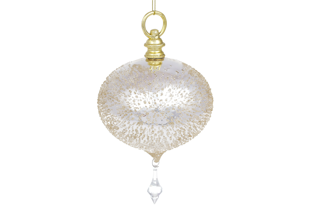 Ялинкова прикраса з покриттям лід і гліттер шампань, 21см