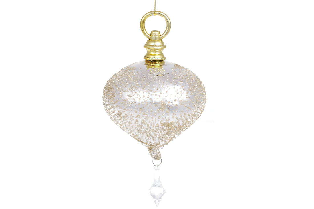 Ялинкова прикраса з покриттям лід і гліттер шампань, 19см