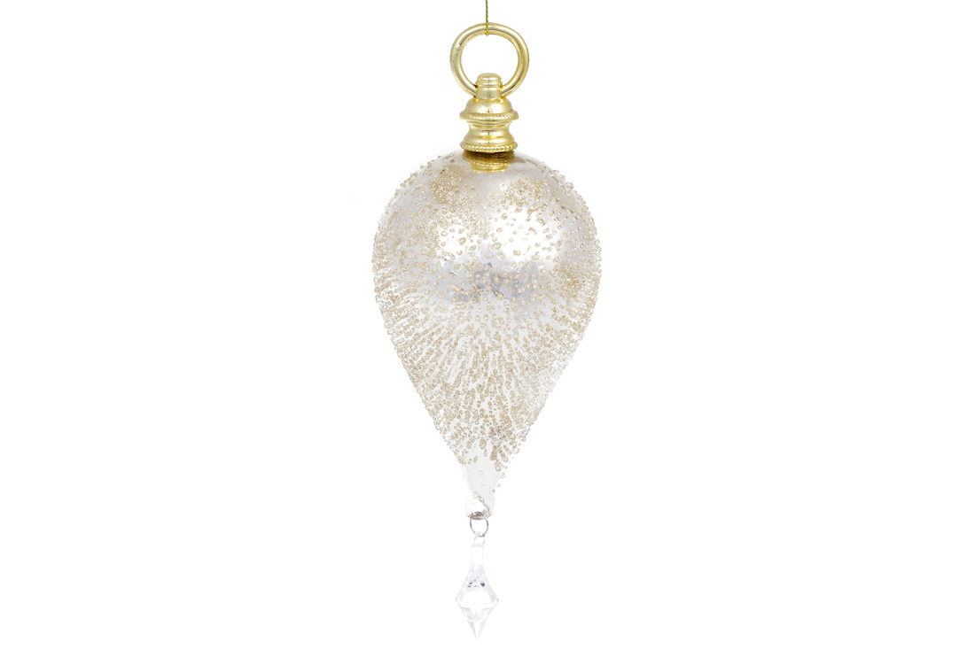 Ялинкова прикраса з покриттям лід і гліттер шампань, 23.5см