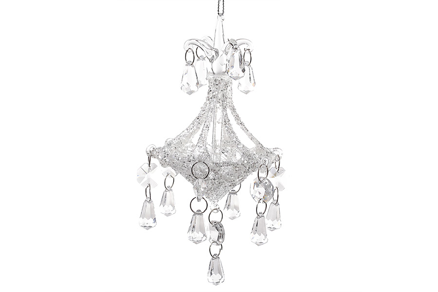 Ялинкова прикраса Люстра з білим гліттером, 14см