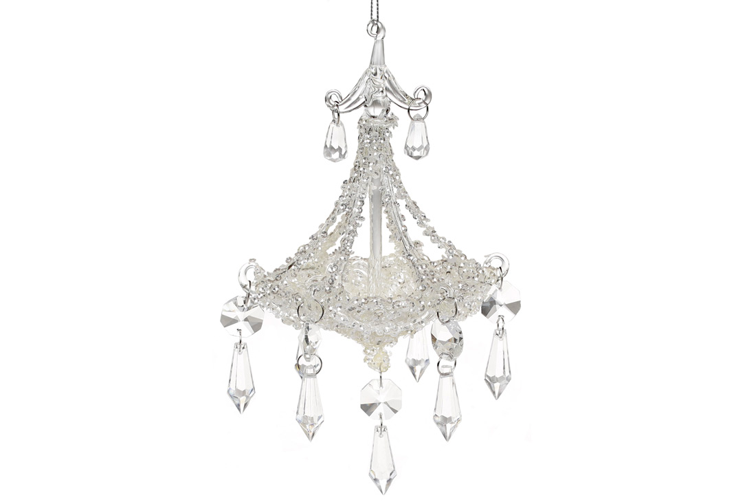 Ялинкова прикраса Люстра з декором з білого бісеру, 21см