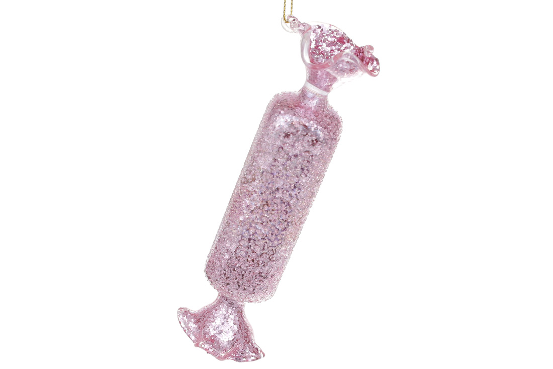 Ялинкова прикраса Цукерка з покриттям "лід" 14см, колір - рожевий