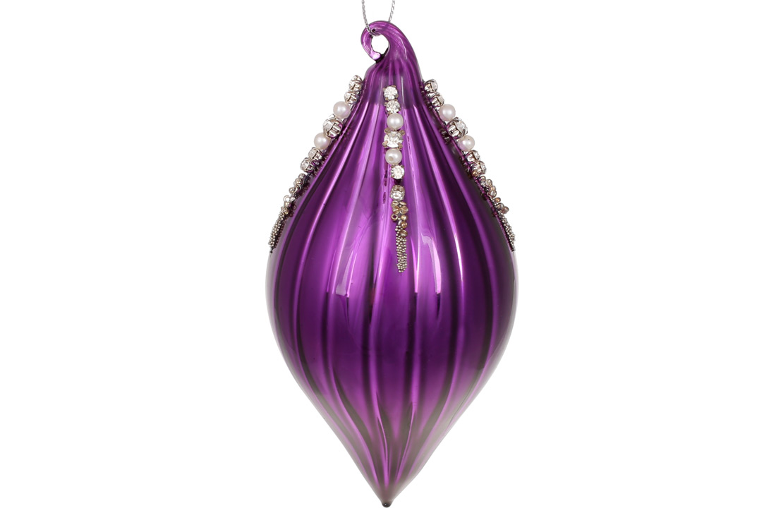 Ялинкова прикраса 14.5см з декором зі страз та бусин, колір - фіолетовий