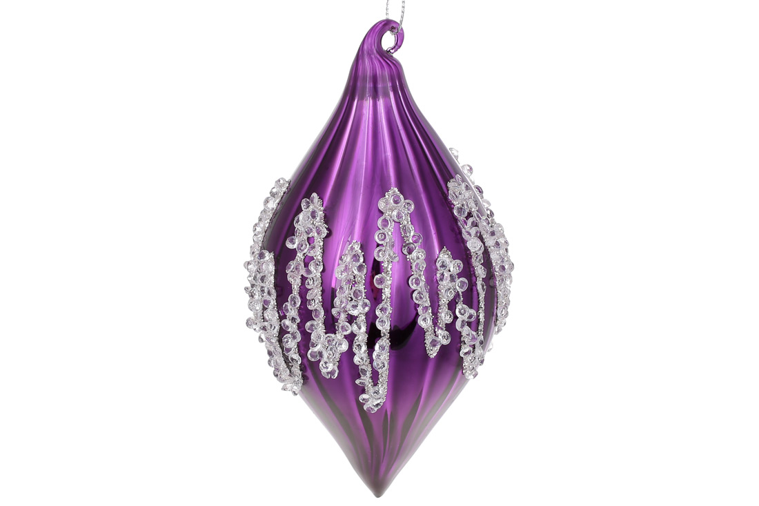 Ялинкова прикраса 14.5см з декором з кристалів та гліттера, колір - фіолетовий.