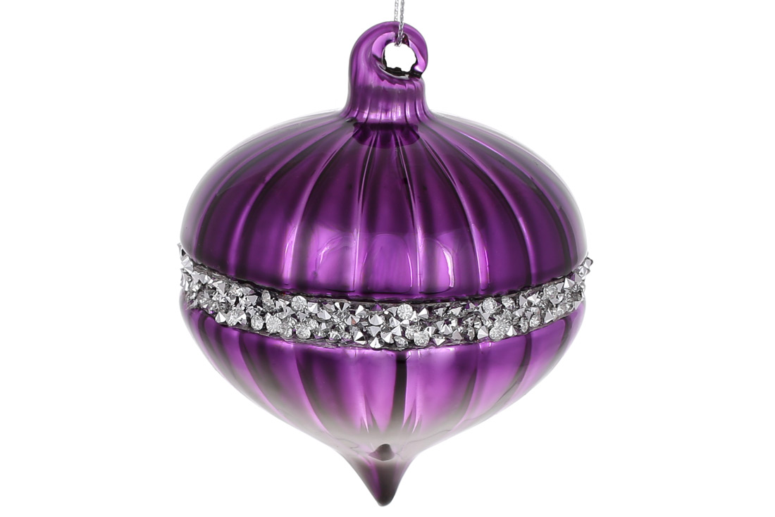 Ялинкова прикраса 8см з декором зі страз, колір - фіолетовий