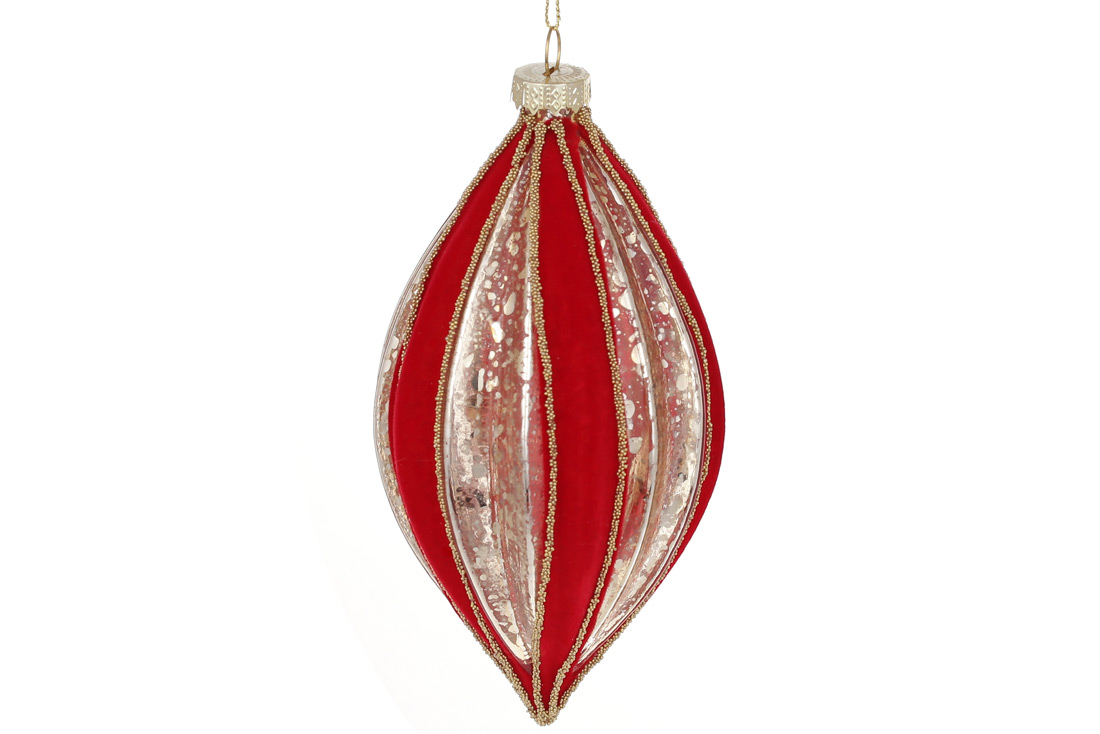 Ялинкова прикраса рельєфної форми "Червоний оксамит" 15см, колір - червоний з платиною