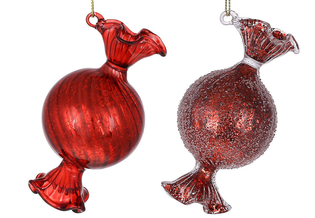 Ялинкова прикраса Цукерка, 10.2см, 2 дизайни покриття - глянець і лід, колір - червоний антик.