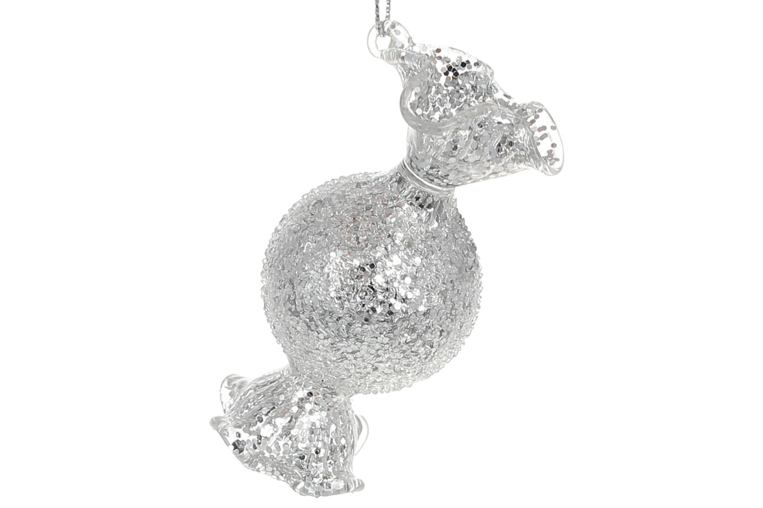 Ялинкова прикраса Цукерка з покриттям лід, 8.5см, колір - срібло