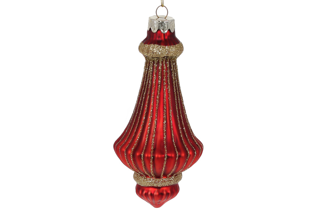 Ялинкова прикраса із золотим гліттером 14.3см, колір - матовий червоний