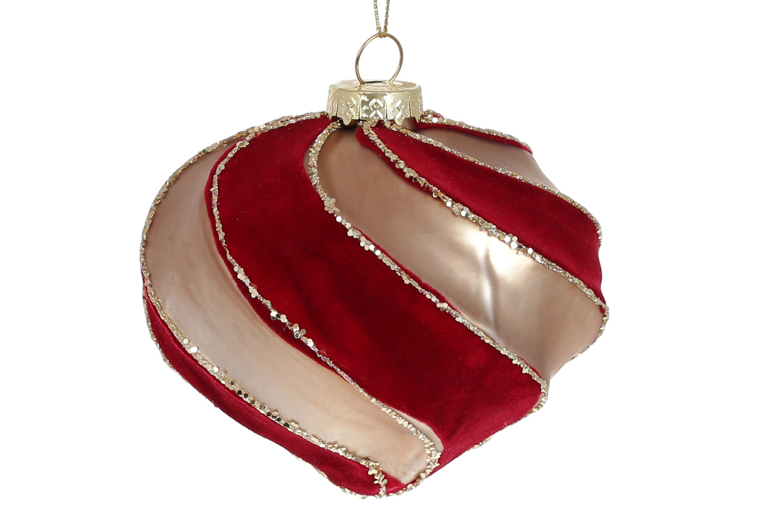 Ялинкова прикраса з матовим та оксамитовим покриттям 10см, колір - бордо з золотом