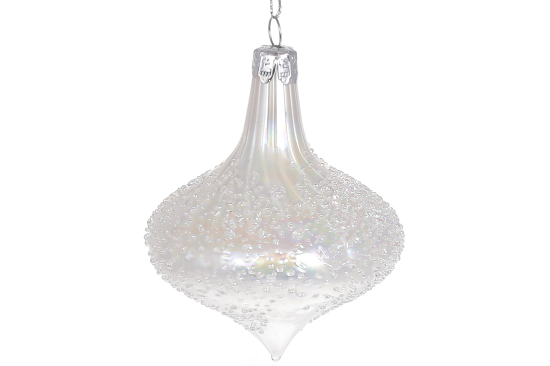 Ялинкова прикраса Дзига з покриттям лід 9,5 см, колір - білий перламутр