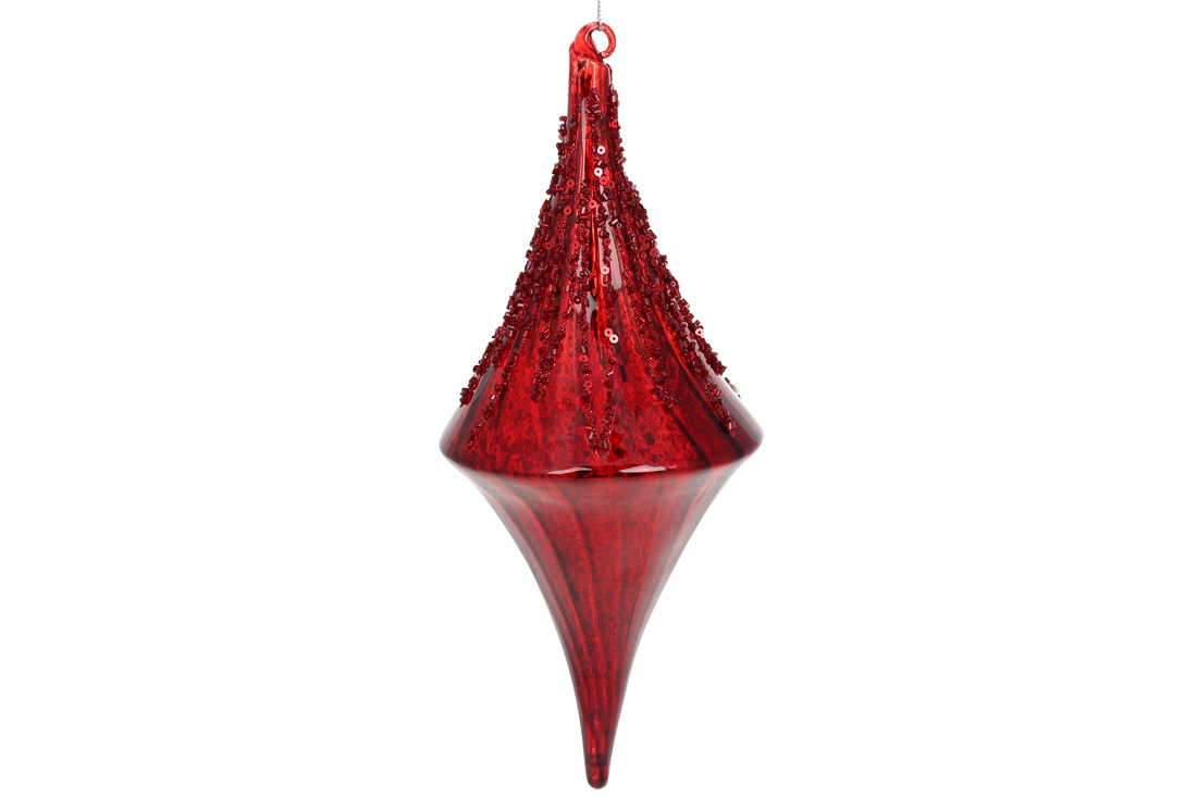 Ялинкова прикраса рельєфної форми з декором з бусин 30см, колір - бургунді