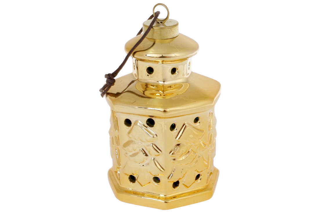 Декоративні керамічні підвісні Ліхтарики з LED підсвічуванням, 11.7см, колір - золото