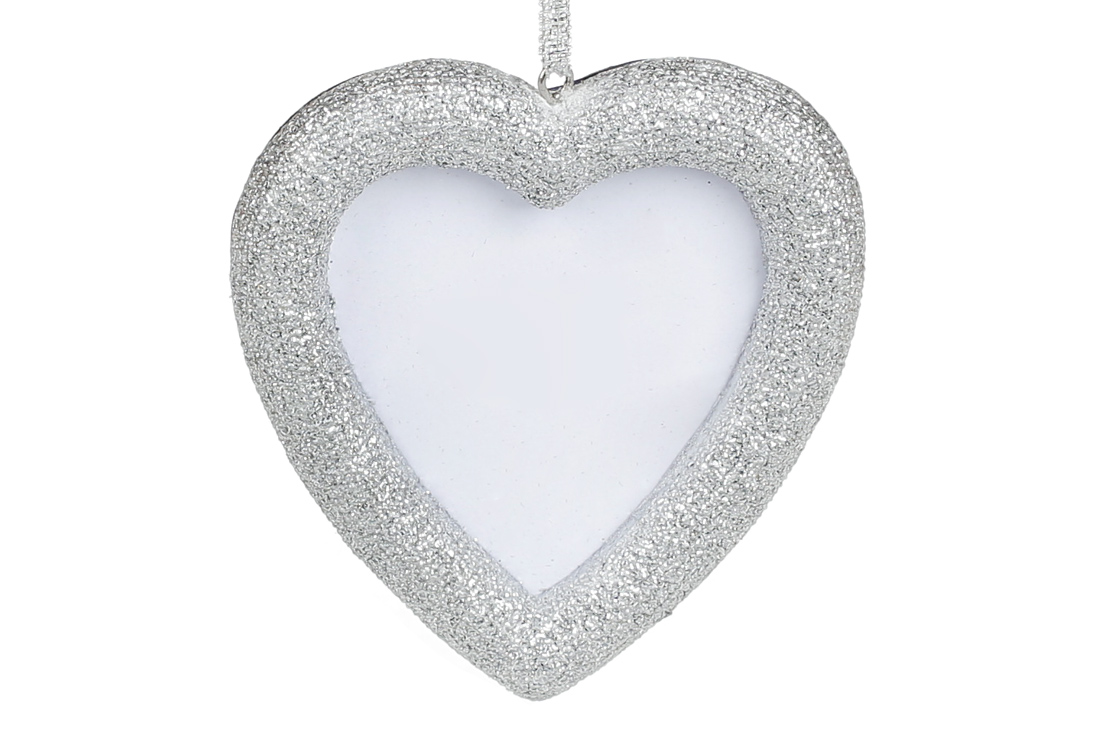 Ялинкова прикраса Фоторамка Серце, 9см, колір - срібло