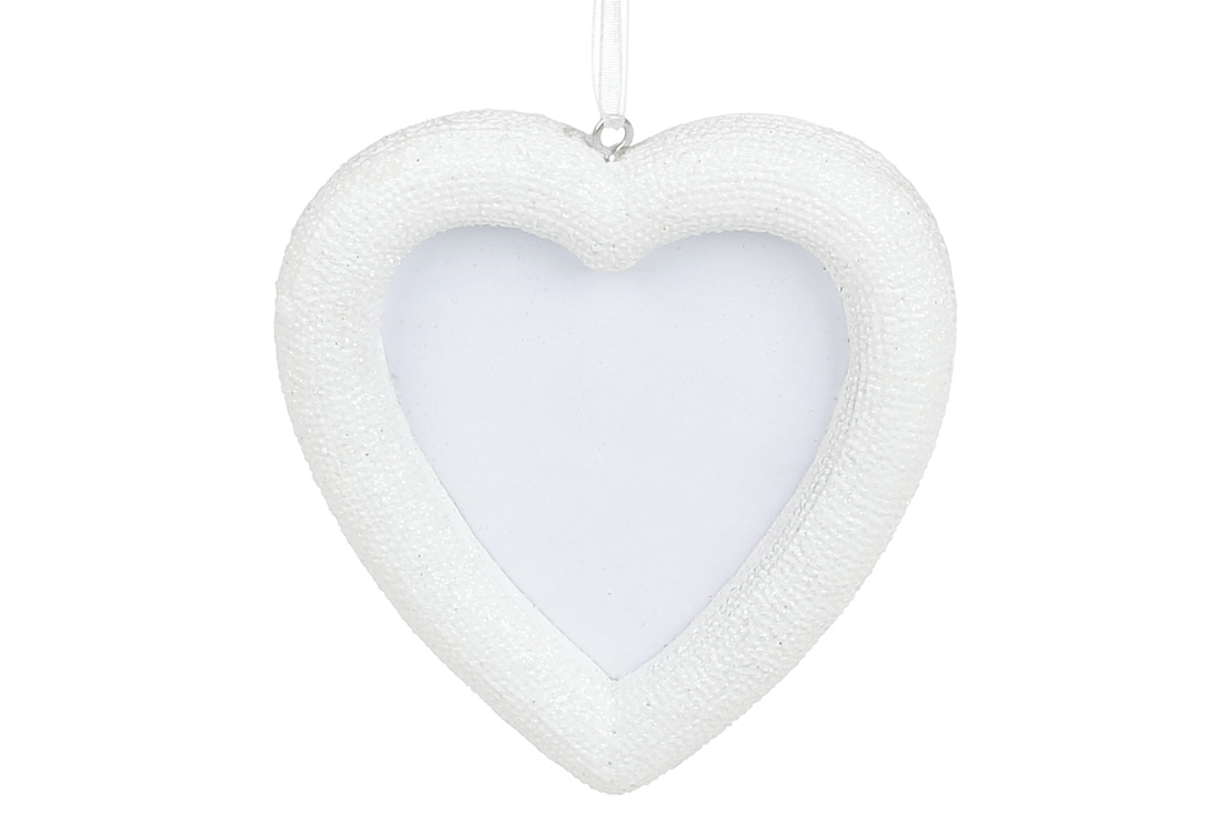 Ялинкова прикраса Фоторамка Серце, 9см, колір - білий