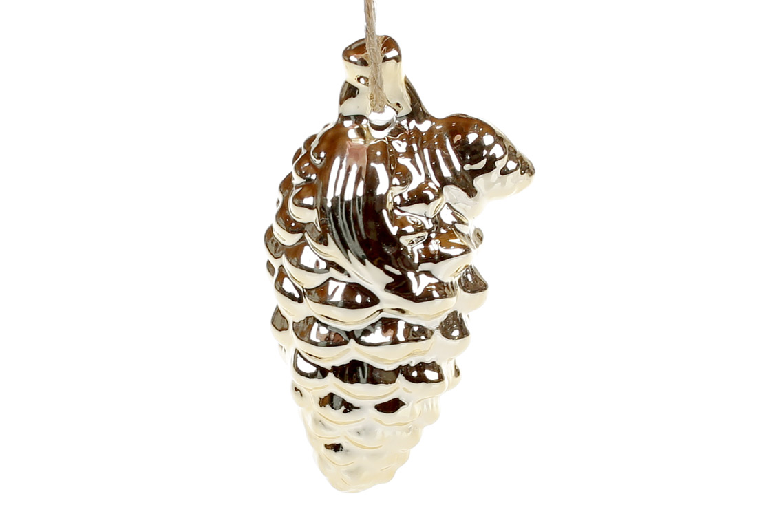 Підвісний порцеляновий декор Шишка, 9см, колір - золотий