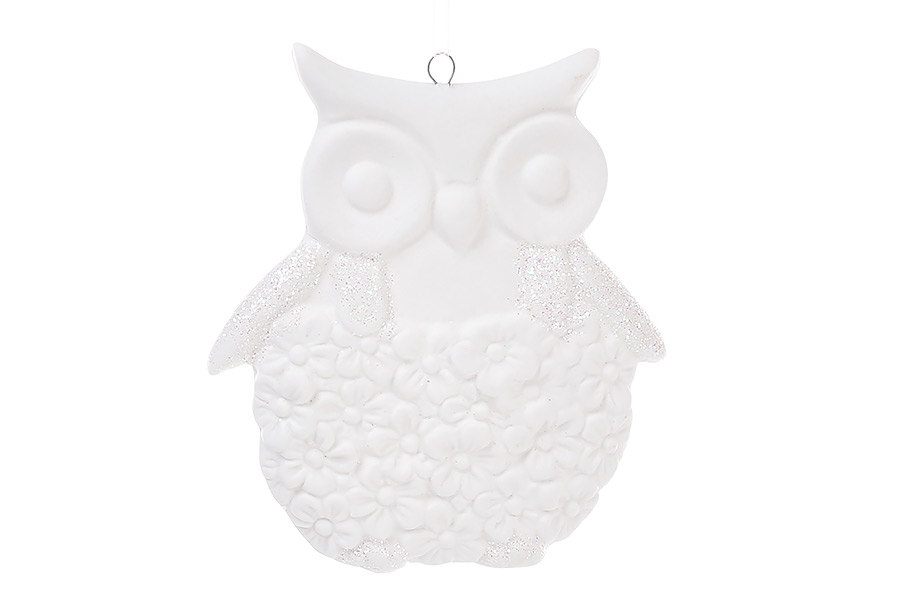 Ялинкова прикраса Сова 10см, колір - матовий білий