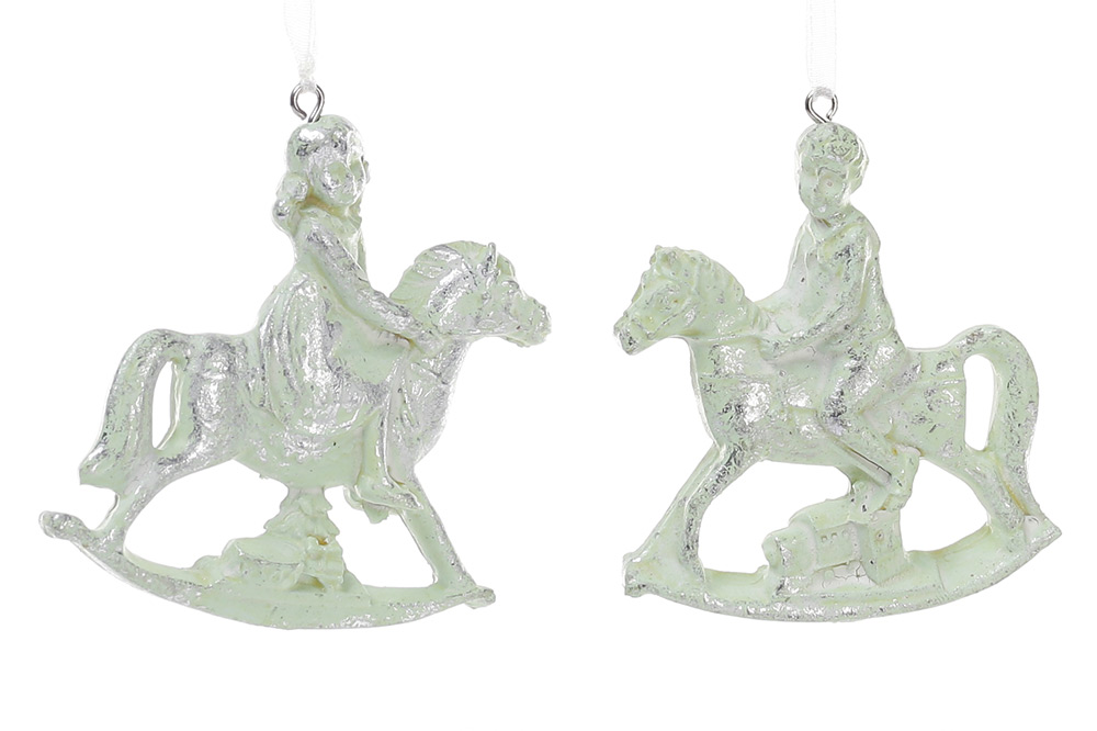 Ялинкова прикраса Діти на конячці, колір - м'ятний, 2 дизайни