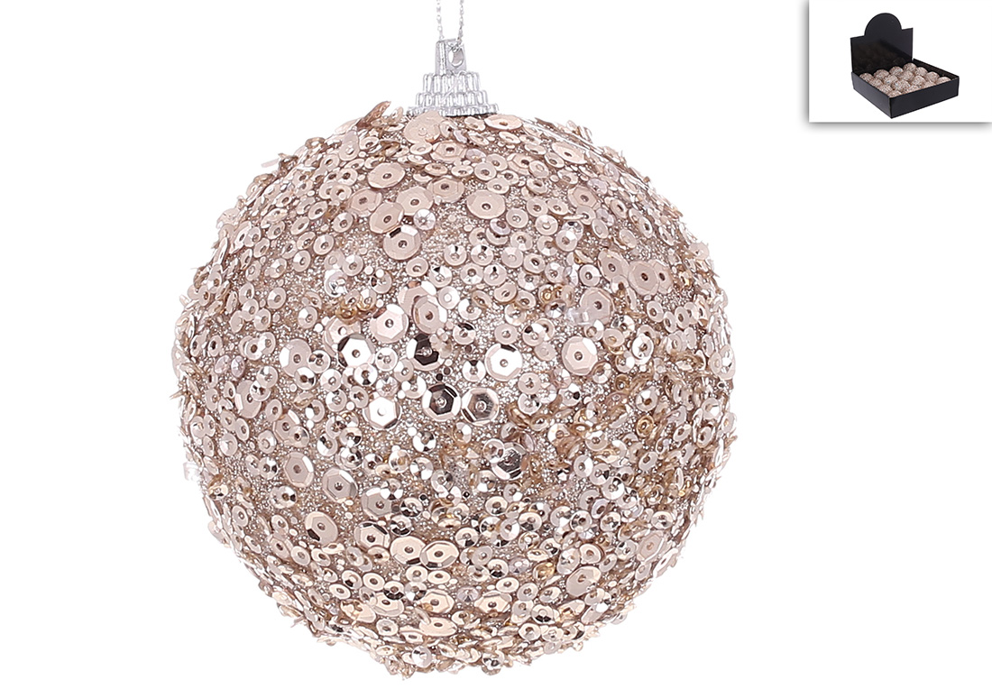 Ялинкова куля з декором з паєток 8см, колір - шампань