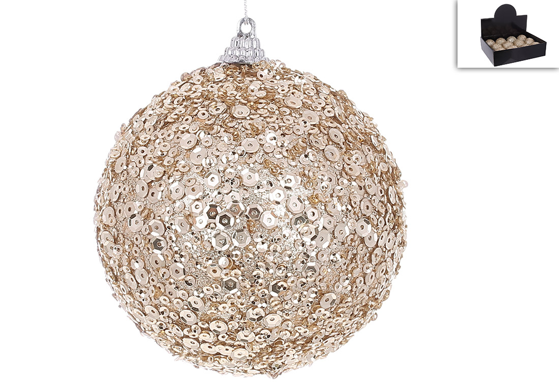 Ялинкова куля з декором з паєток 10см, колір - шампань