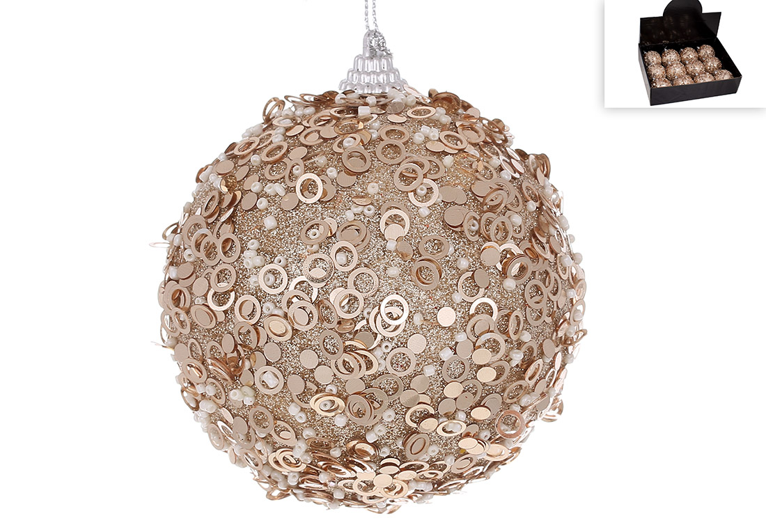Ялинкова куля з декором із гліттера 10см, колір - шампань