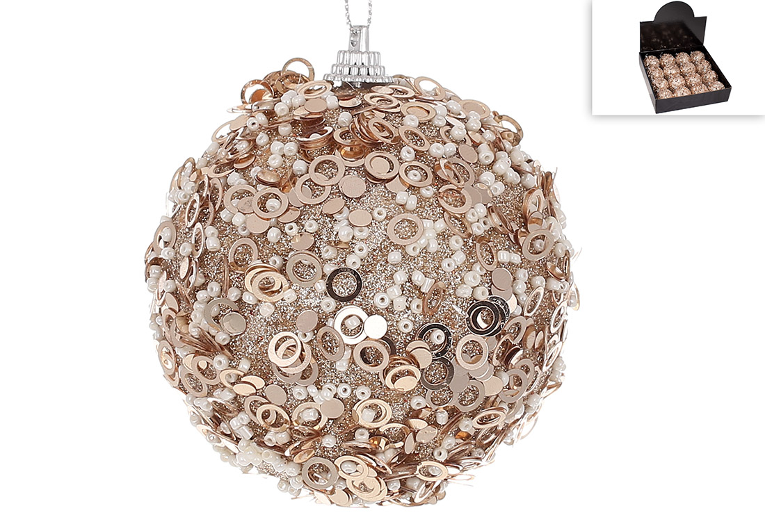 Ялинкова куля з декором із гліттера 8см, колір - шампань