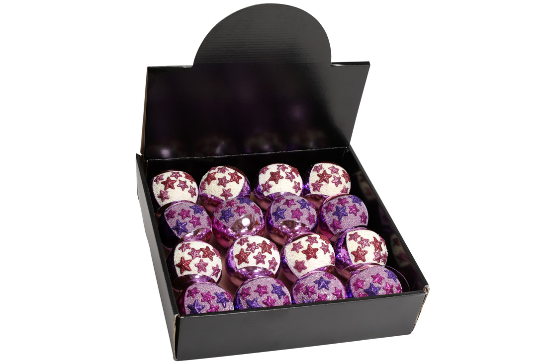 Ялинкова куля з декором 8см Бузковий зорепад, 2 дизайни в дисплей коробці