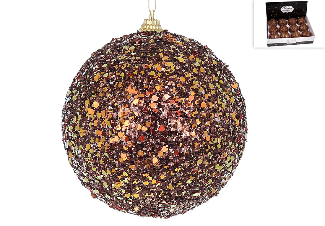 Ялинкова куля з гліттером 10см, колір - коричневий
