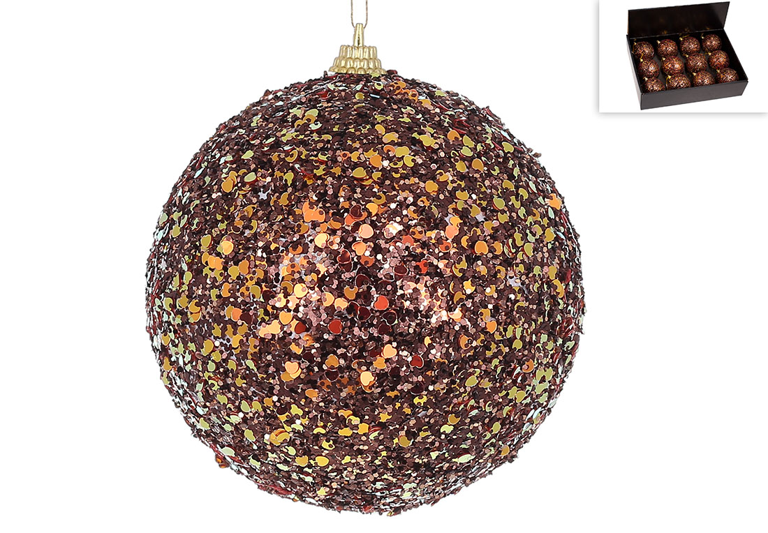 Ялинкова куля з гліттером 8см, колір - коричневий