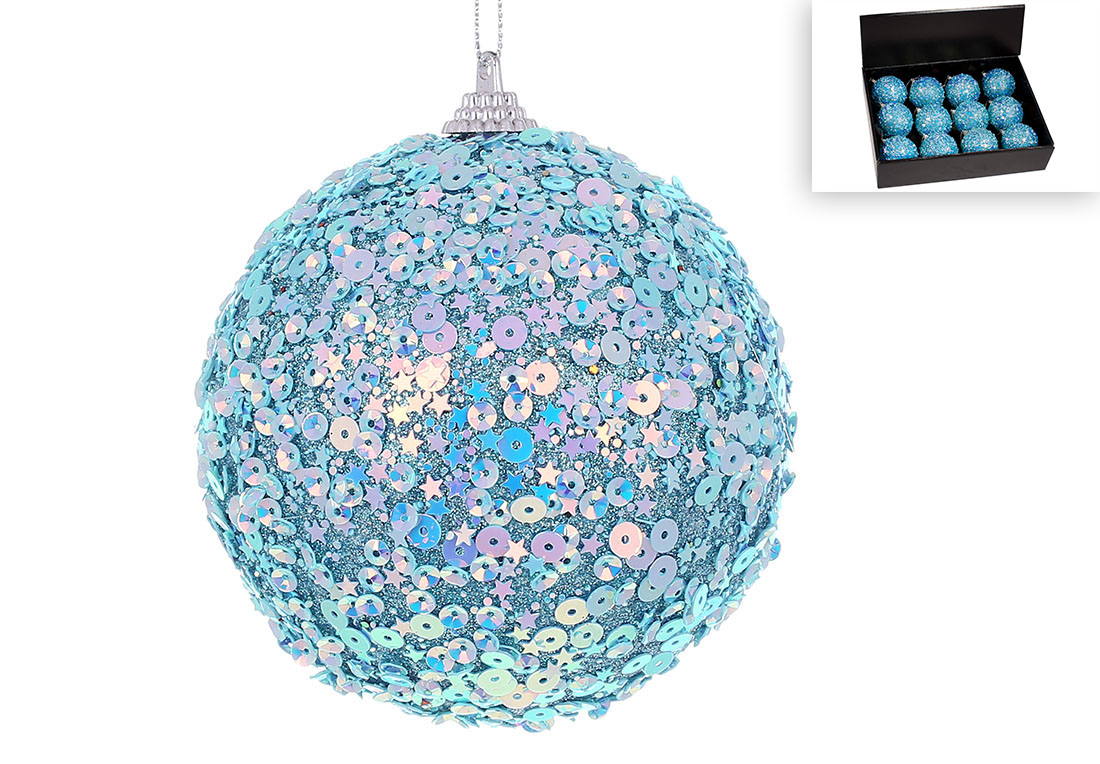 Ялинкова куля з декором з паєток 8см, колір - блакитний