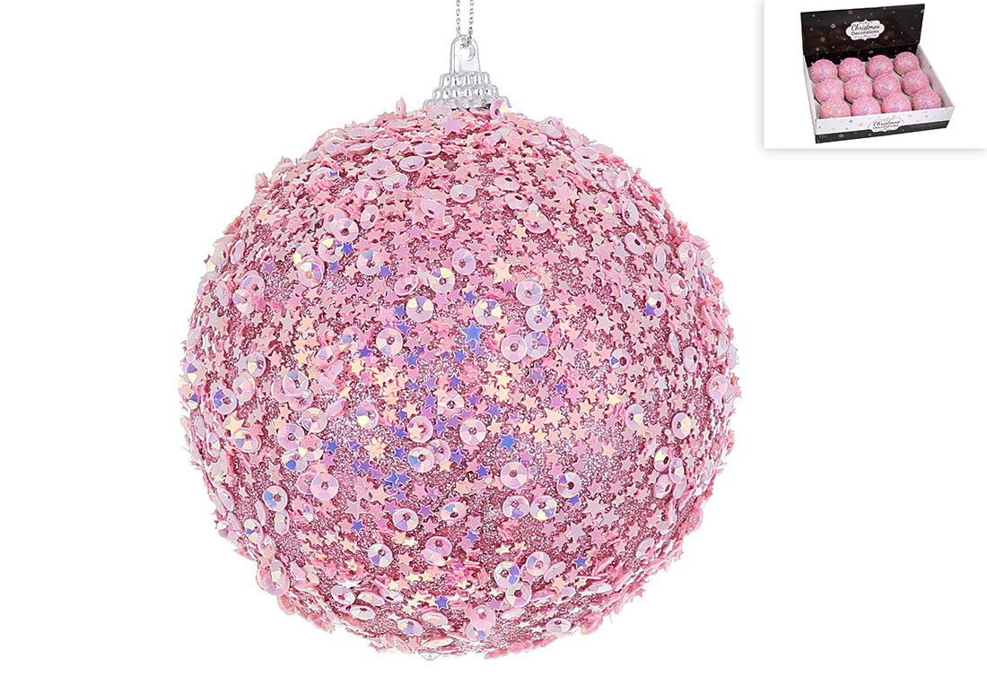 Ялинкова куля з декором з паєток 10см, колір - рожевий
