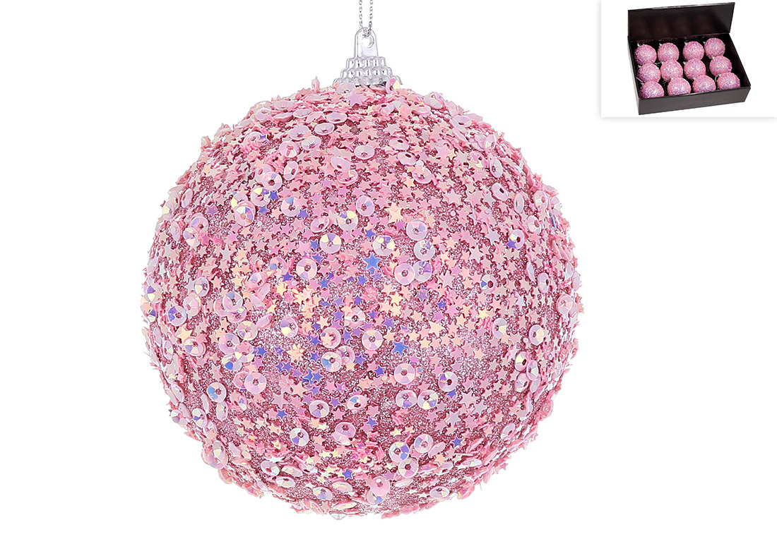 Ялинкова куля з декором з паєток 8см, колір - рожевий