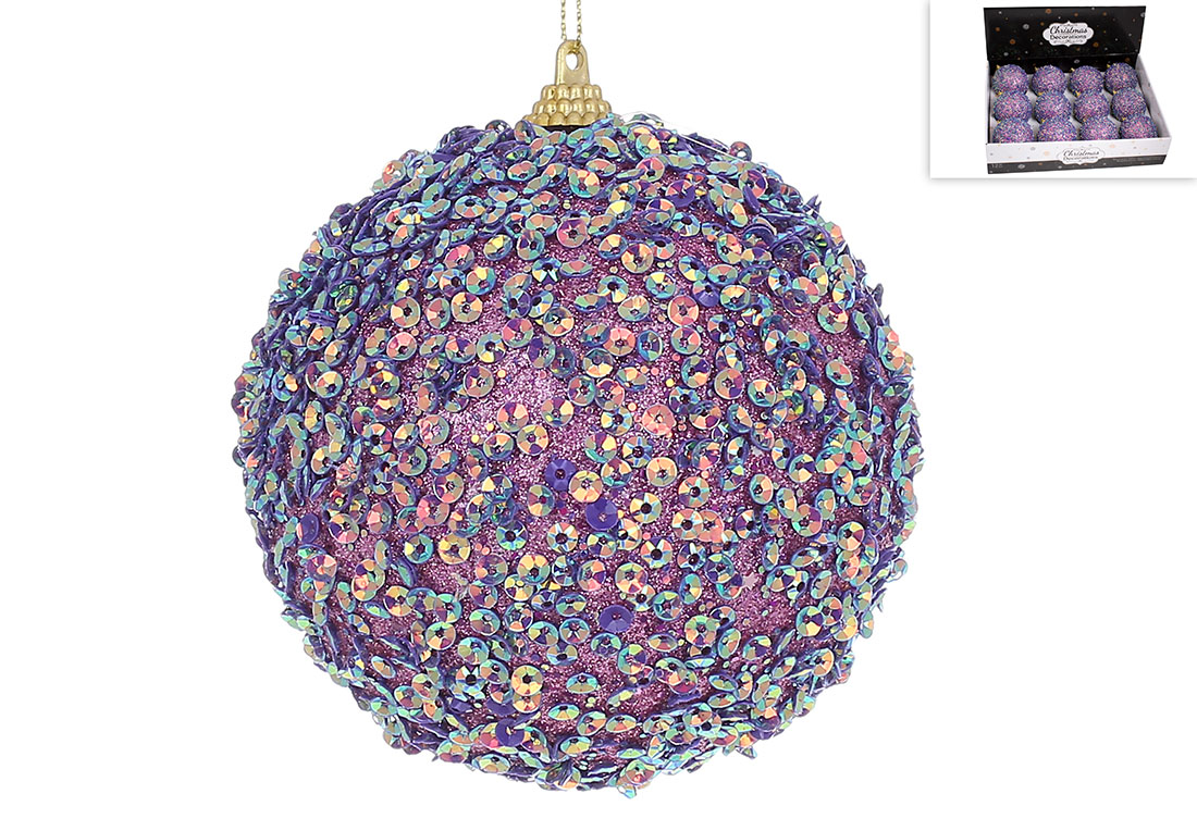 Ялинкова куля з декором з паєток 10см, колір - фіолетовий хамелеон