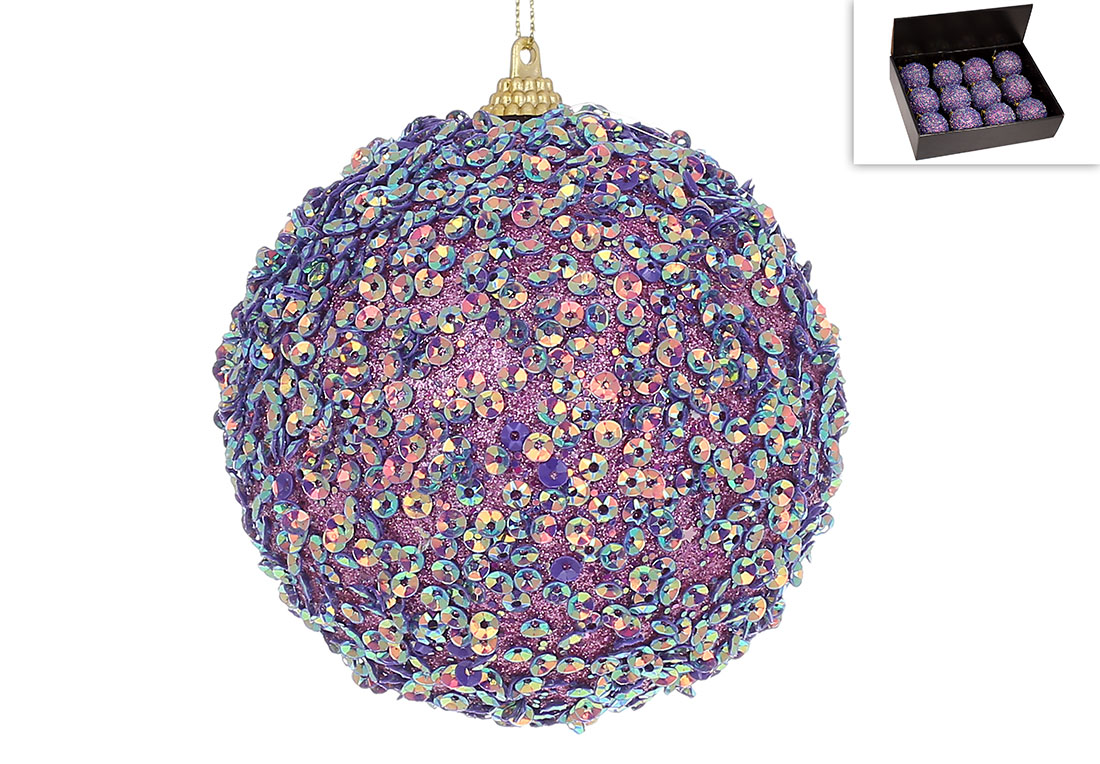 Ялинкова куля з декором з паєток 8см, колір - фіолетовий хамелеон