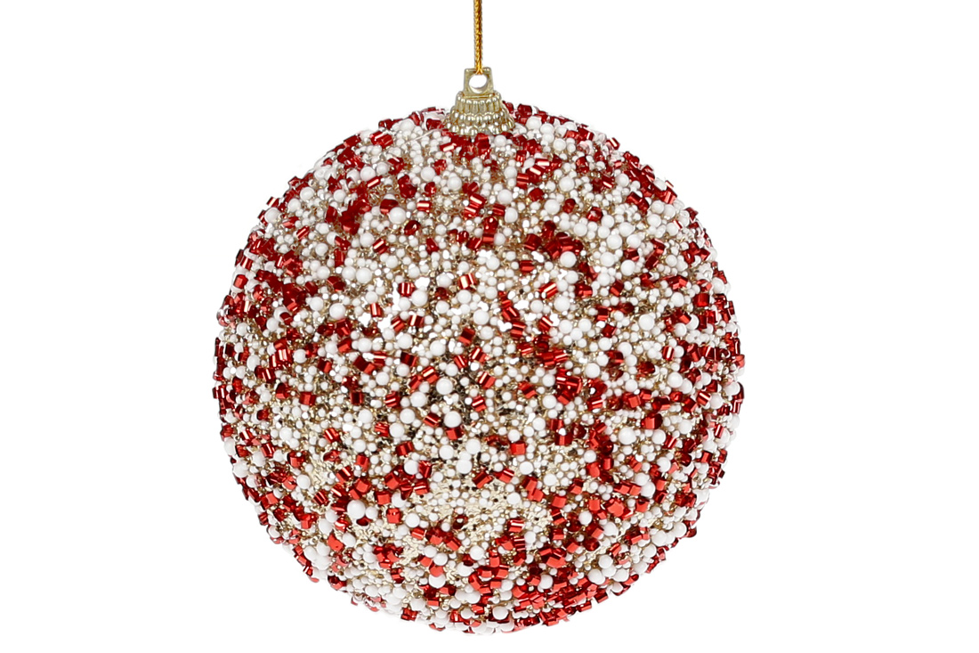 Ялинкова куля з присипкою з бісеру 10см, колір - червоний