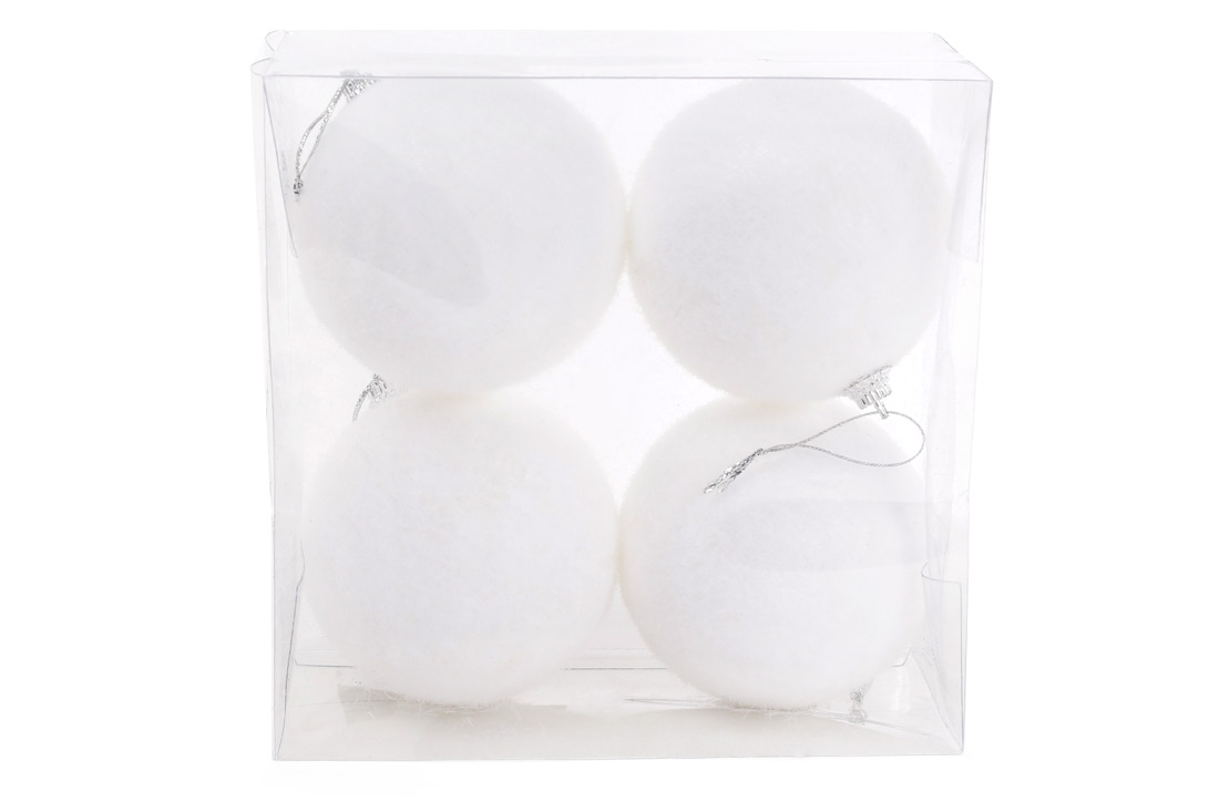 Набір ялинкових куль, 8см, 4шт, колір - білий сніг