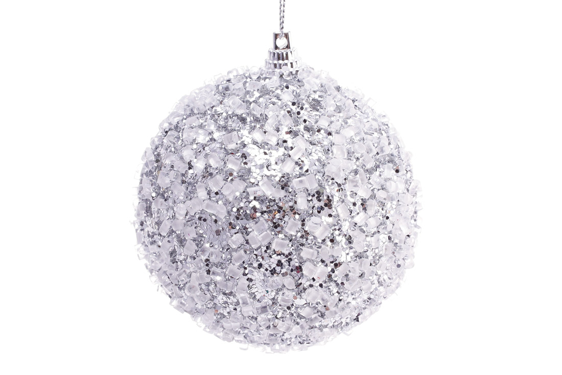 Ялинкова куля 8см, колір - сріблястий з покриттям лід