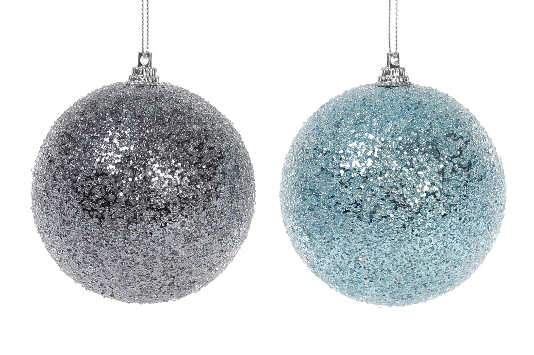 Ялинкова куля 8см з покриттям лід, 2 кольори в ас. - блакитний та графтний