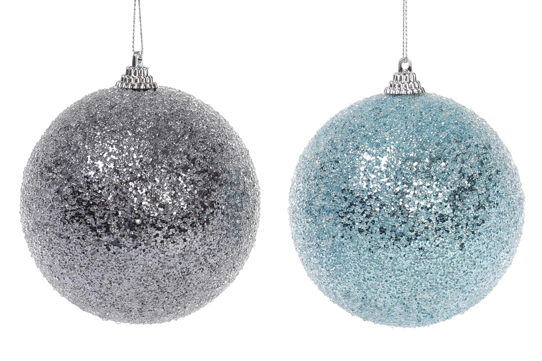 Ялинкова куля 10см з покриттям лід, 2 кольори в ас. - блакитний та графтний