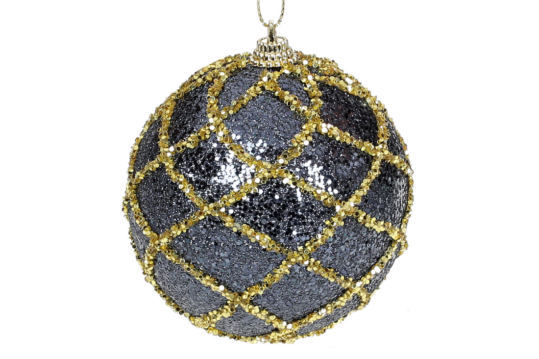 Ялинкова куля 8см з золотим орнаментом, колір - синій із золотом.