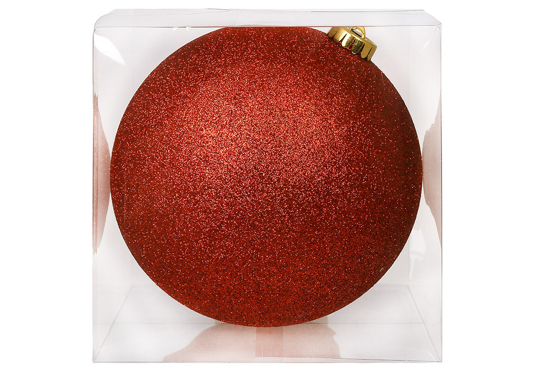 Ялинкова куля 15см, колір - червоний гліттер