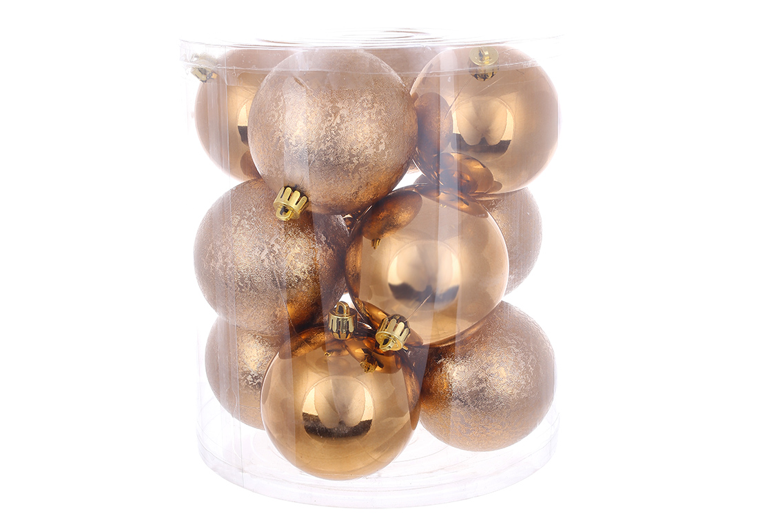 Набір ялинкових куль 8см, колір - мокко, 12шт: 6шт - глянець, 6шт - фрост
