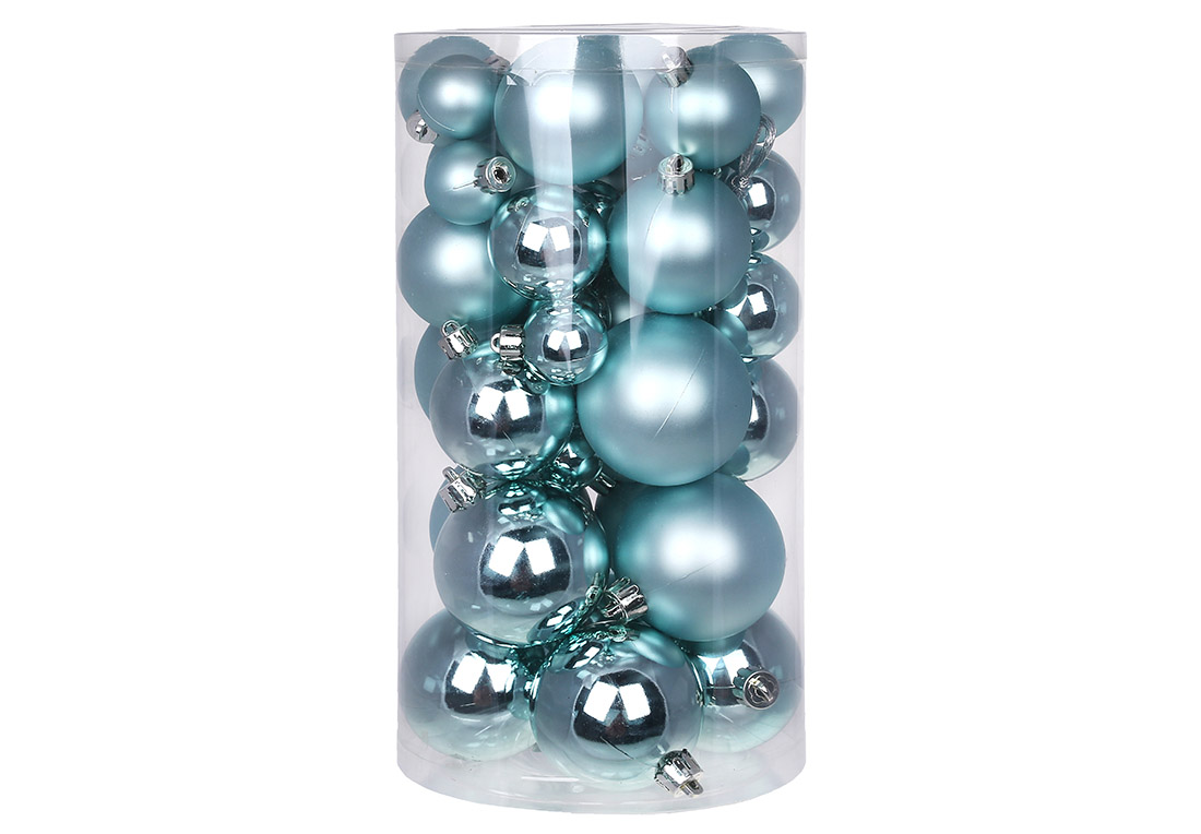 Набір ялинкових куль, колір - блакитний, 40шт - 6см, 5см, 4см, 3см: 5шт - глянець, 5шт - матовий для кожного розміру