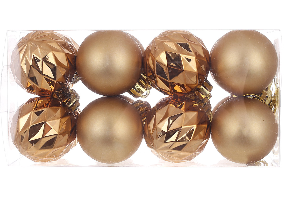 Набір ялинкових куль 4см, колір - мокко, 16шт: 8шт - рельєф глянець, 8шт - матовий