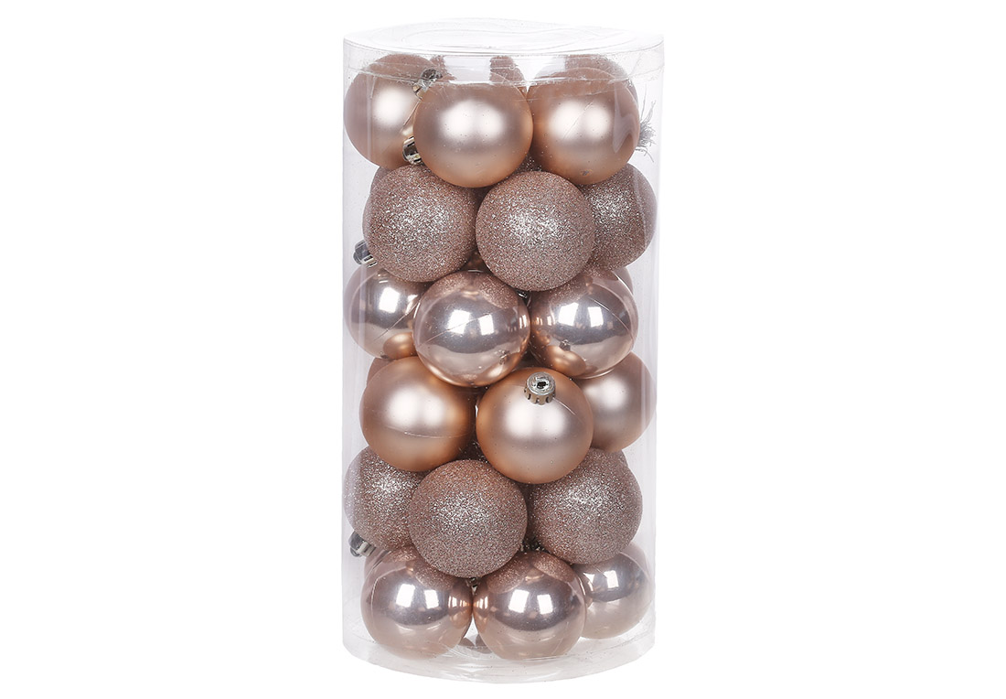 Набір ялинкових куль 5см, колір - пудровий, 30шт: 10шт - гліттер, 10шт - матовий, 10шт - перламутр