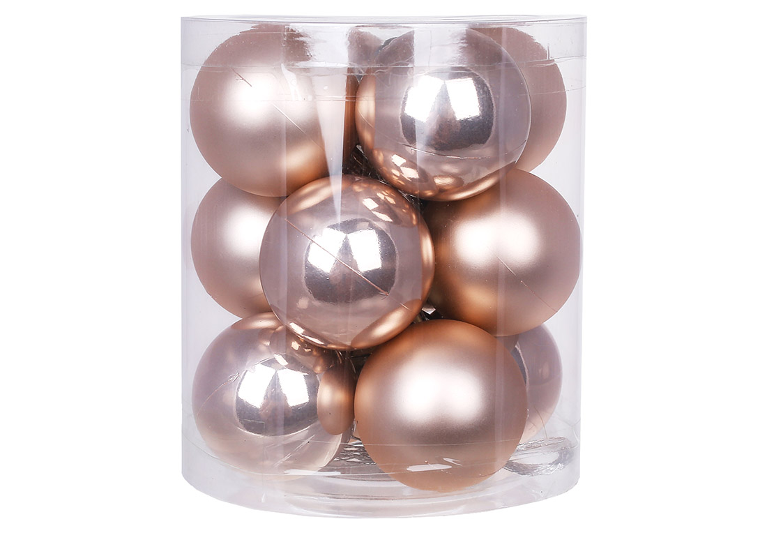 Набір ялинкових куль 4см, колір - пудровий, 12шт: 6шт - перламутр, 6шт - матовий