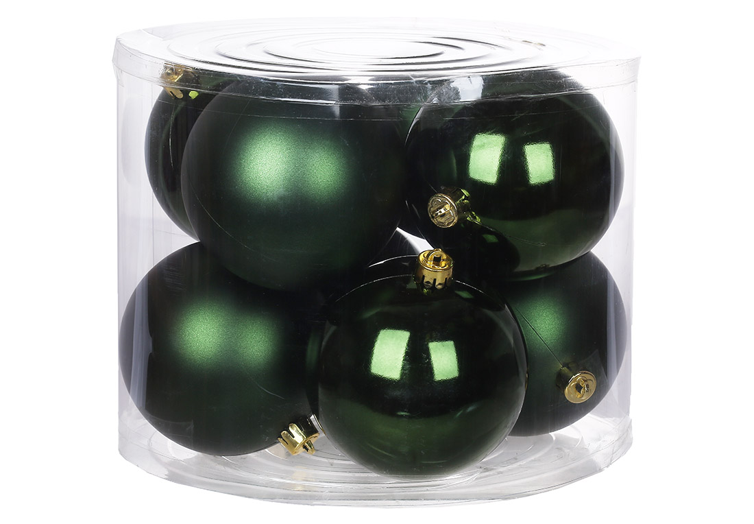 Набір ялинкових куль 10см, колір - зеленої хвої, 8шт: 4 шт - глянець, 4шт - матовий