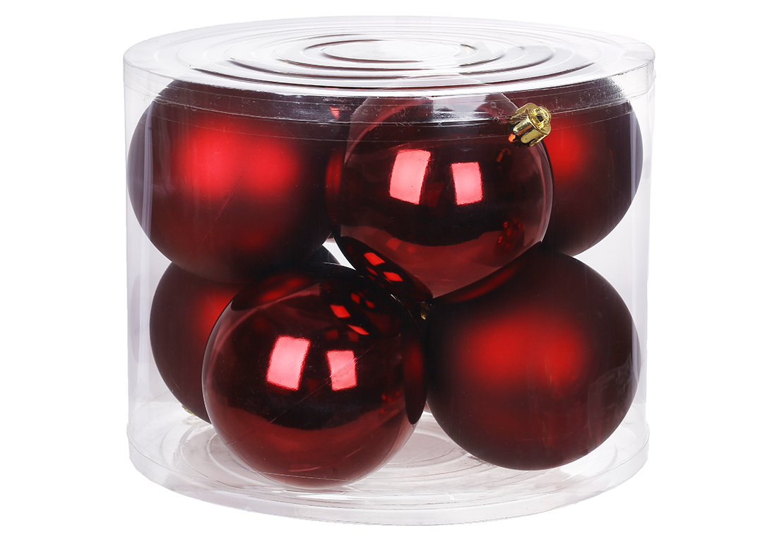 Набір ялинкових куль 10см, колір - марсала, 8шт: 4шт - глянець, 4шт - матовий