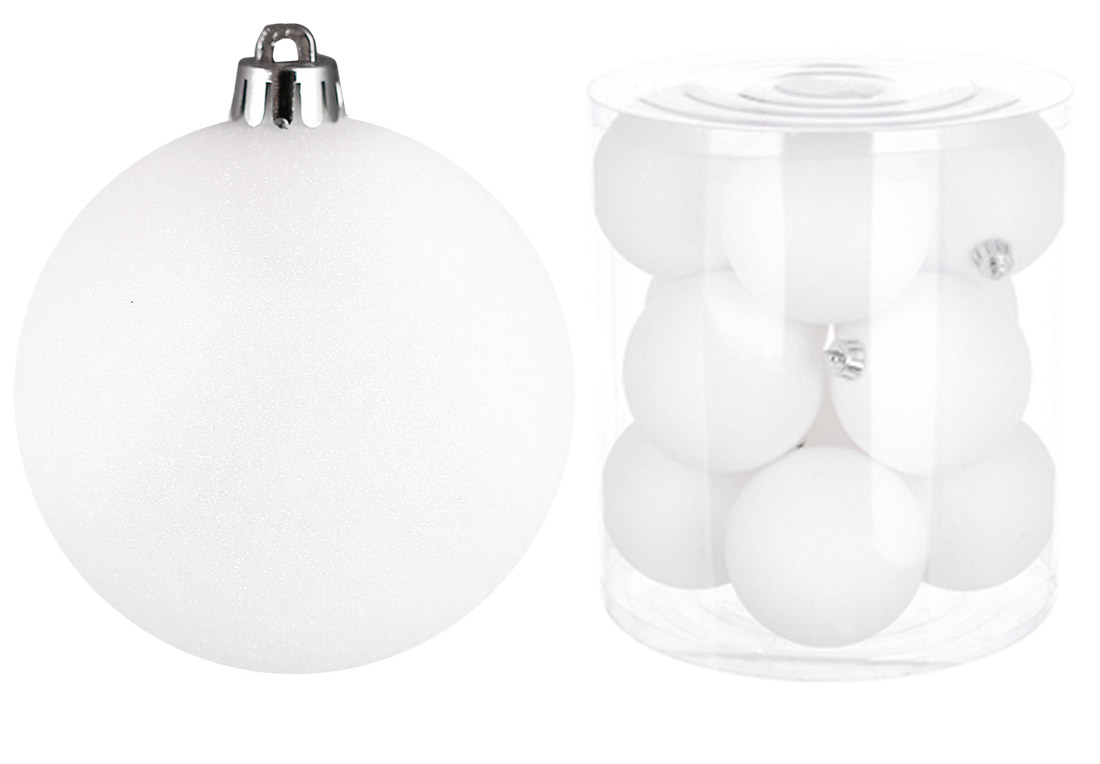 Набір ялинкових куль 8см, колір - білий гліттер, 12шт